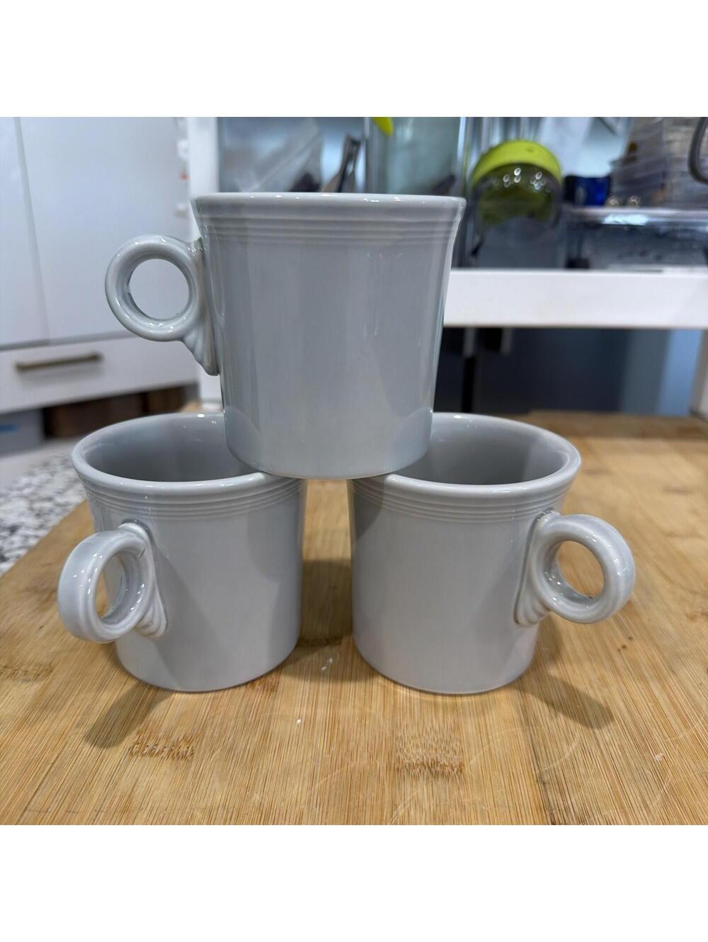 Set of 3 HLC Grey Gray FIESTA Ring Handle Coffee Mugs Homer Laughlin Fiestaware*